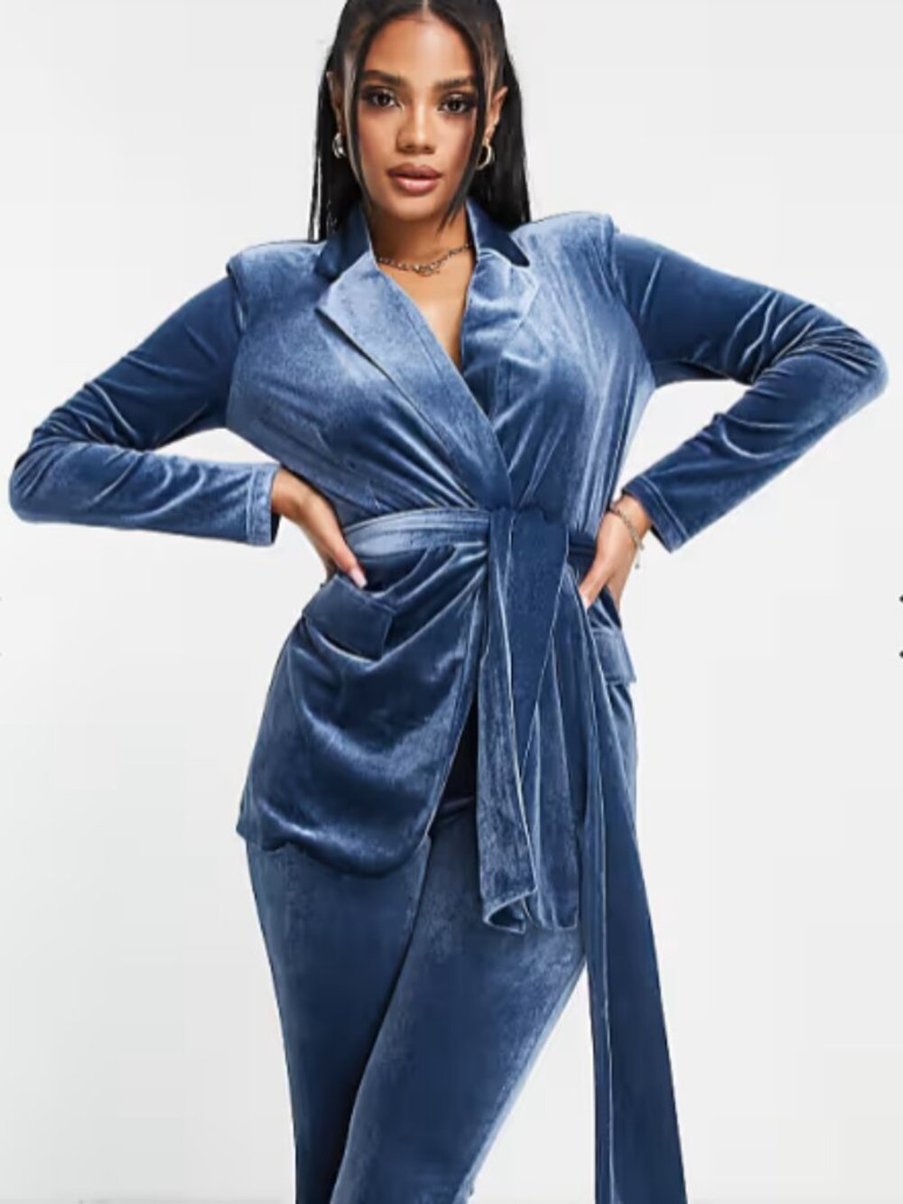 NWT ASOS Design Velvet Suit Blazer with Obi Tie in Blue Sz US14 MSRP $64